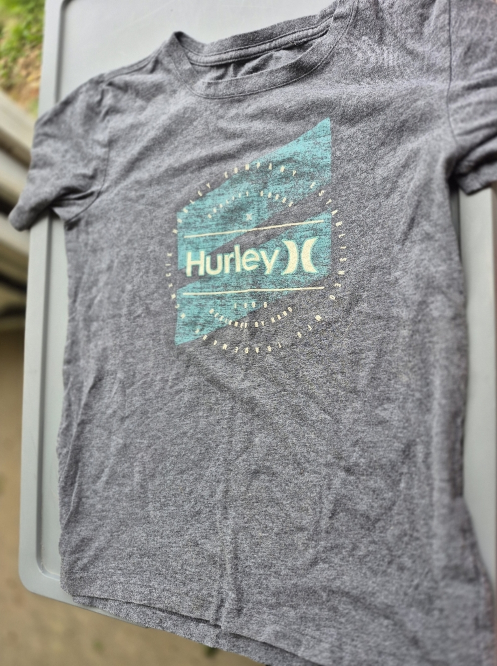 Hurley Gray Tee with Teal Logo